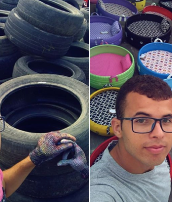 Armani Silva dělá dobrý skutek. Recykluje staré pneumatiky z pneuservisu a vytváří pelíšky pro pejsky a kočky